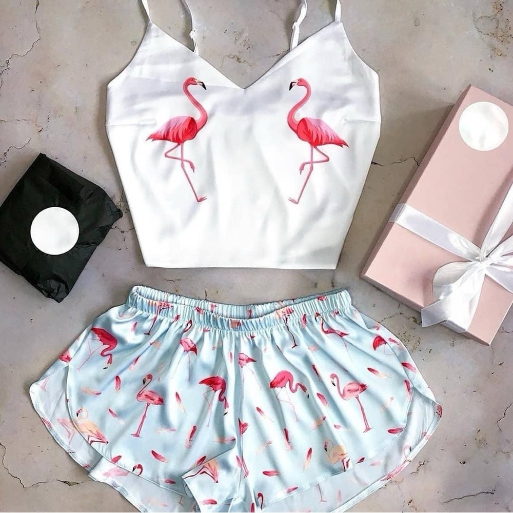 Flamingo Print Pajama Set - Size XS/S